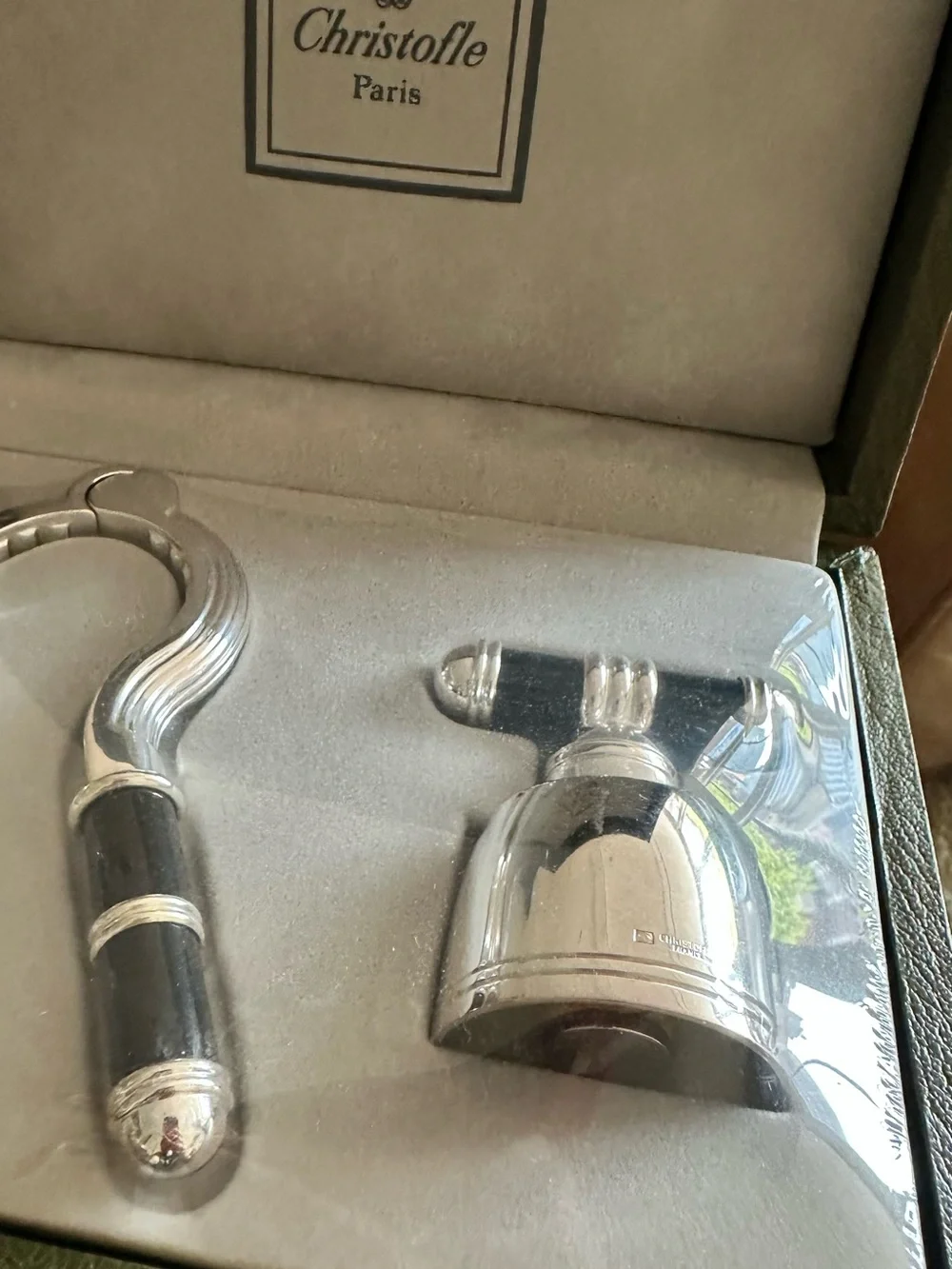 Christofle Silver-Plated Corkscrew & Foil Cutter with Black Handles